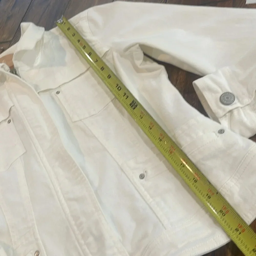 OSO Casuals Off White Denim Zip Front Jean Jacket Size Small - Picture 8 of 13